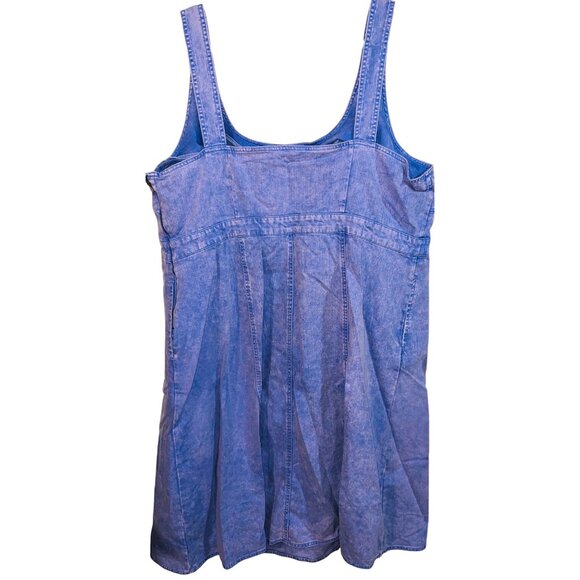 Purple Denim Stonewashed Overall Sleeveless Dress Size 26 Side Zip Side Pockets - Picture 2 of 3